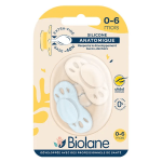 Biolane 2 sucettes 0 - 6 mois bleu et beige base extra - fine et t�terelle r�versible