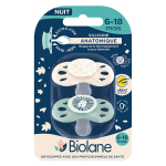 Biolane 2 sucettes collection nuit 0 - 6 mois vert et beige base extra - fine et t�terelle r�versible ...