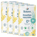 Biolane - couches naturelles taille 4 - ultra - absorbant, pas de fuite - lot de 4 x 44 units