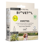Biovetol pipettes anti puce anti tique moyen chien bio 15 - 30kg (x3 + 1 offerte)