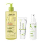 A - derma routine b�b� huile lavante exomega 500ml, cr�me r�paratrice dermalibour 100ml, spray ass�chant ...