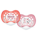 Dodie sucette anatomique + 18m bisous rouge chat rose lot de 2