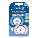 Dodie sucette anatomique nuit + 18m belle etoile bleu toile rose lot de 2