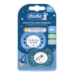 Dodie sucette anatomique nuit + 18m bleu fonc etoile tte dans les etoiles lot de 2