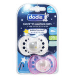 Dodie sucette anatomique nuit + 18m lune blanche nuage rose lot de 2