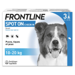 Frontline spot on chien - anti - puces anti - tiques pour chien m 10 - 20kg - 3 pipettes