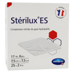 Hartmann sterilux - es compresse de gaze hydrophile strile 8 plis 17 fils 7, 5 x 7, 5cm 25 units