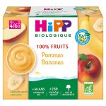 Hipp bio 100% fruits coupelle pommes bananes + 4m 4 x 100g