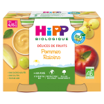 Hipp bio dlices de fruits pot pommes raisins + 4m 2 x 190g