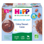 Hipp bio délices de lait coupelle crème dessert cacao + 6m 4 x 100g Hipp bio délices de lait coupelle crème dessert cacao + 6m 4 x 100g