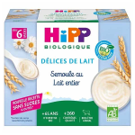 Hipp bio dlices de lait semoule au lait entier + 6m 4 x 100g