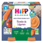 Hipp bio mon d�ner bonne nuit bol risotto de l�gumes + 8m 2 x 190g