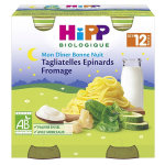 Hipp bio mon dner bonne nuit bol tagliatelles epinards fromage + 12m lot de 2 x 250g
