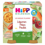 Hipp bio les menus plaisirs pot lgumes ptes poulet + 12m 2 x 250g