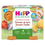 Hipp bio les menus plaisirs pot pommes de terre tomates poulet + 8m 2 x 190g