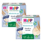 Hipp semoule au lait entier d�s 6 mois coupelles 4 x100g lot de 2