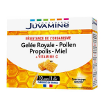 Juvamine gelée royale, pollen, propolis, miel, vitamine c, 10 ampoules x 10 ml Juvamine gelée royale, pollen, propolis, miel, vitamine c, 10 ampoules x 10 ml