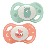 Luc et la collection 2 sucettes nuit anatomique ttine extra - slim + 18 mois ours renard