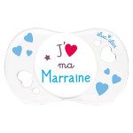 Luc et léa sucette silicone symétrique avec anneau j'aime ma marraine 0 - 6m Luc et léa sucette silicone symétrique avec anneau j'aime ma marraine 0 - 6m