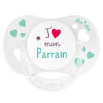 Luc et léa sucette silicone symétrique avec anneau j'aime mon parrain 0 - 6m Luc et léa sucette silicone symétrique avec anneau j'aime mon parrain 0 - 6m