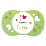 Luc et léa sucette anatomique silicone avec anneau 'j'aime mon frère' 6m + Luc et léa sucette anatomique silicone avec anneau 'j'aime mon frère' 6m +