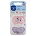 Mam sucette original nature 18 + mois silicone motifs tulipes chat x2