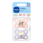 Mam sucette original nature 2 - 6 mois silicone motif chat et fleur x2