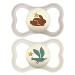 Mam sucettes supreme nuit 18 + silicone motifs lapin et oiseau x2