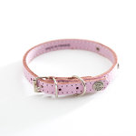 Martin sellier collier en cuir surpiqu classique avec plaque 26mm x 56cm rose