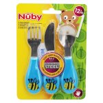 Nuby couverts 3 pièces acier inoxydable bleu abeille + 12m Nuby couverts 3 pièces acier inoxydable bleu abeille + 12m