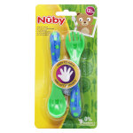 Nuby cuillre et fourchette d'apprentissage + 12m bleu vert