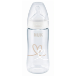 Nuk first choice + biberon 0 - 6m débit m temperature control blanc coeur 300ml Nuk first choice + biberon 0 - 6m débit m temperature control blanc coeur 300ml