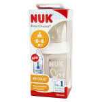 Nuk first choice + biberon silicone 0 - 6m dbit m temprature control coeur blanc 150ml