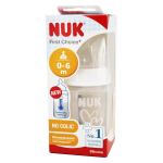 Nuk first choice + biberon silicone 0 - 6m dbit m temprature control coeur blanc 150ml