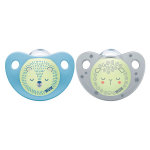 Nuk night&day sucette silicone + 18m ours bleu mouton blanc lot de 2