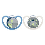 Nuk space night sucette physiologique + 6m bleu gris lot de 2