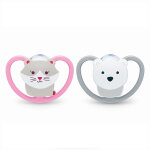 Nuk sucette physiologique silicone + 6m chat ours lot de 2