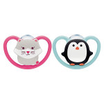 Nuk sucette physiologique silicone + 18m chat pingouin lot de 2