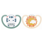 Nuk sucette physiologique silicone space + 6m zbre soleil lot de 2