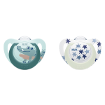 Nuk sucette starlight silicone + 18m crocodile bleu toiles lot de 2