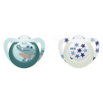 Nuk sucette starlight silicone + 6m crocodile bleu toiles lot de 2