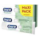 Oral - b dentifrice pureactiv soin essentiel lot de 2 x 75ml