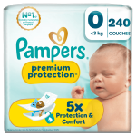 Pampers couches premium protection t0 < 3 kg 30 couches