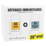 Phytalessence pack dfenses immunitaires vitamine d3 60 glules + zinc 60 glules