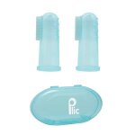 Plic doigtier brosse � dents b�b� en silicone souple avec �tui lot de 2 bleu