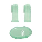 Plic doigtier brosse � dents b�b� en silicone souple avec �tui lot de 2 vert
