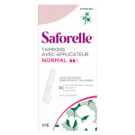 Saforelle protections tampons normal en coton bio avec applicateur 16 units