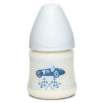 Suavinex biberon silicone physiologique voiture drapeau bleu dbit moyen 0 - 6m 150ml