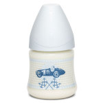 Suavinex biberon silicone physiologique voiture drapeau bleu dbit moyen 0 - 6m 150ml