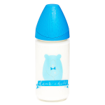Suavinex biberon en verre meaningful life bleu housse silicone 240ml
